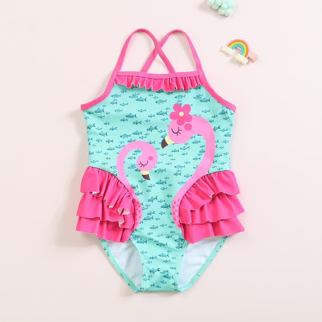 Mother & Kids New Girls One Piece Swimsuit Cute Ruffled Flamingo Baby Girl Comfortable High Elastic High Quality Swimsuit