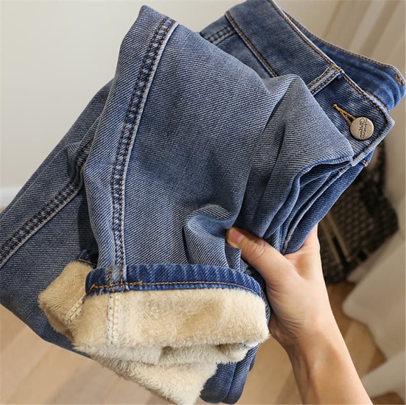 Women's Clothing Plush jeans for women 2024 new autumn and winter thickened straight pants loose high waist small dad pants