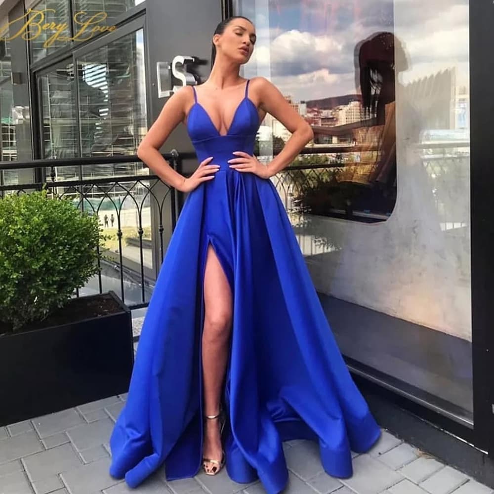 women's Sexy Slim Suspender Dress Deep V Slit Banquet Evening Dress