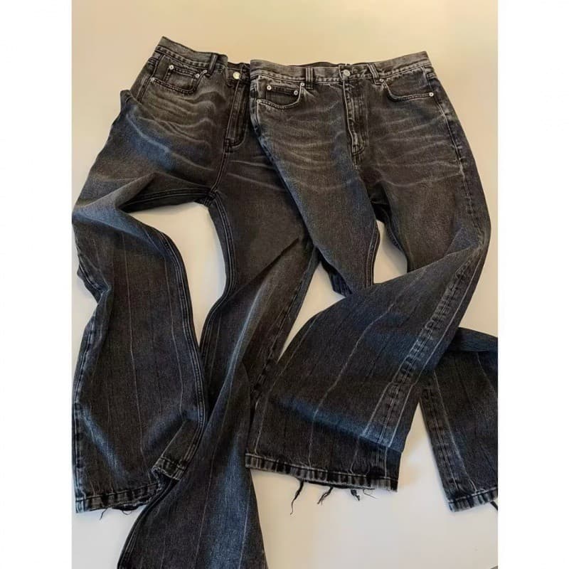 Men's Clothing Washed Black Flared Jeans For Men High Street Vibe Style Loose Wide Leg Cleanfit