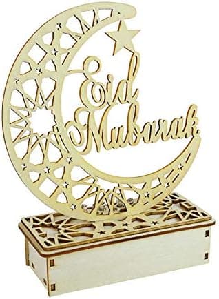 Ramadan Star and Moon Light Eid Mubarak Wooden Pendant LED Candles For Mubarak Muslim Islamic Festival Wedding Party Decor
