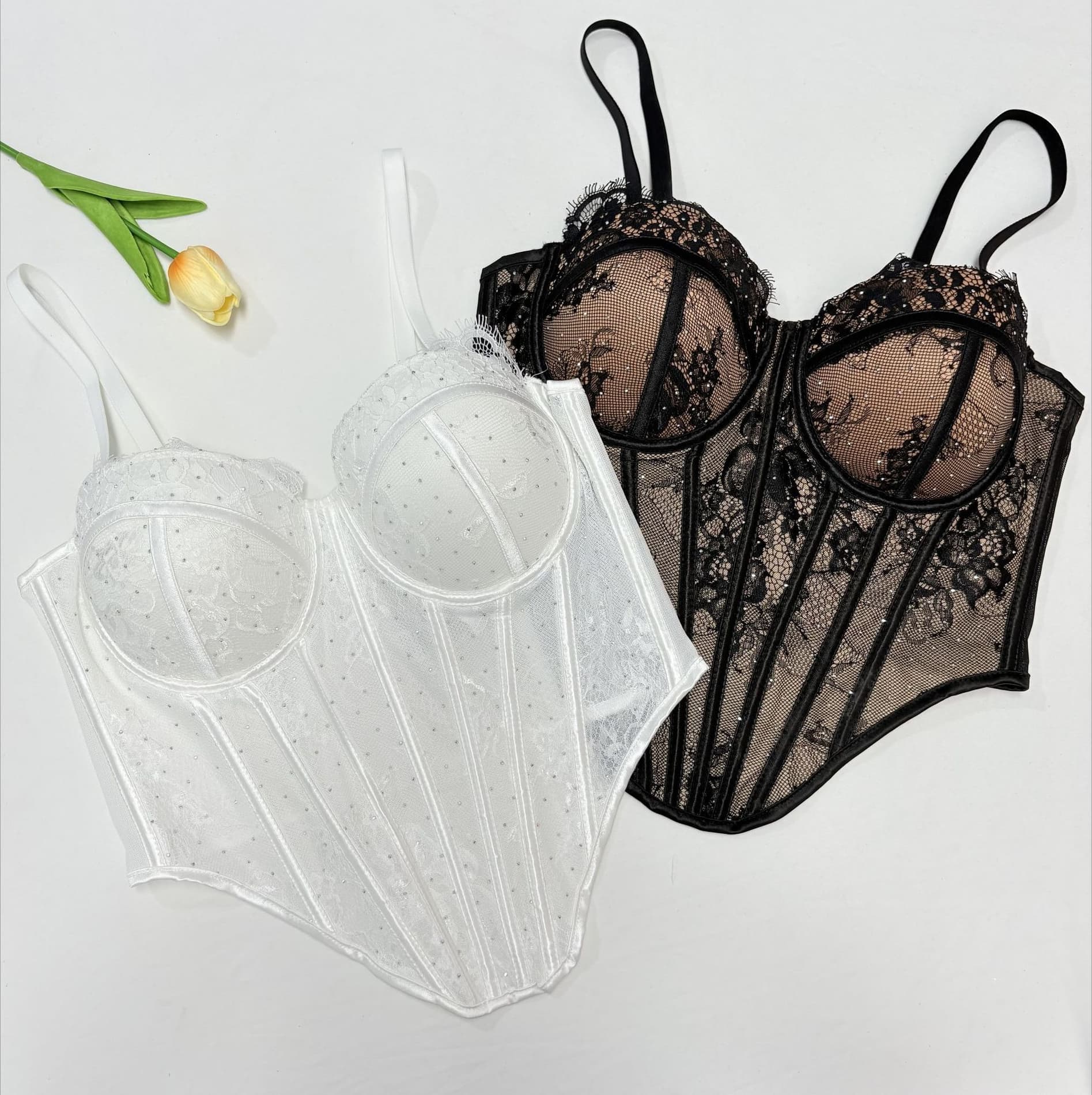 K Spicy Girl Lace Hot Diamond Inner Strap Outer Body Sculpting Fish Bone Chest. No Necklaces Or Other Accessories