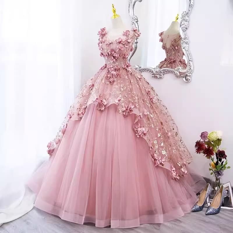 ​​Elegant Dusty Pink A-Line Dress – High Waist Prom Gown For Graduation, Pageants & Formal Events (XS-3XL)​​