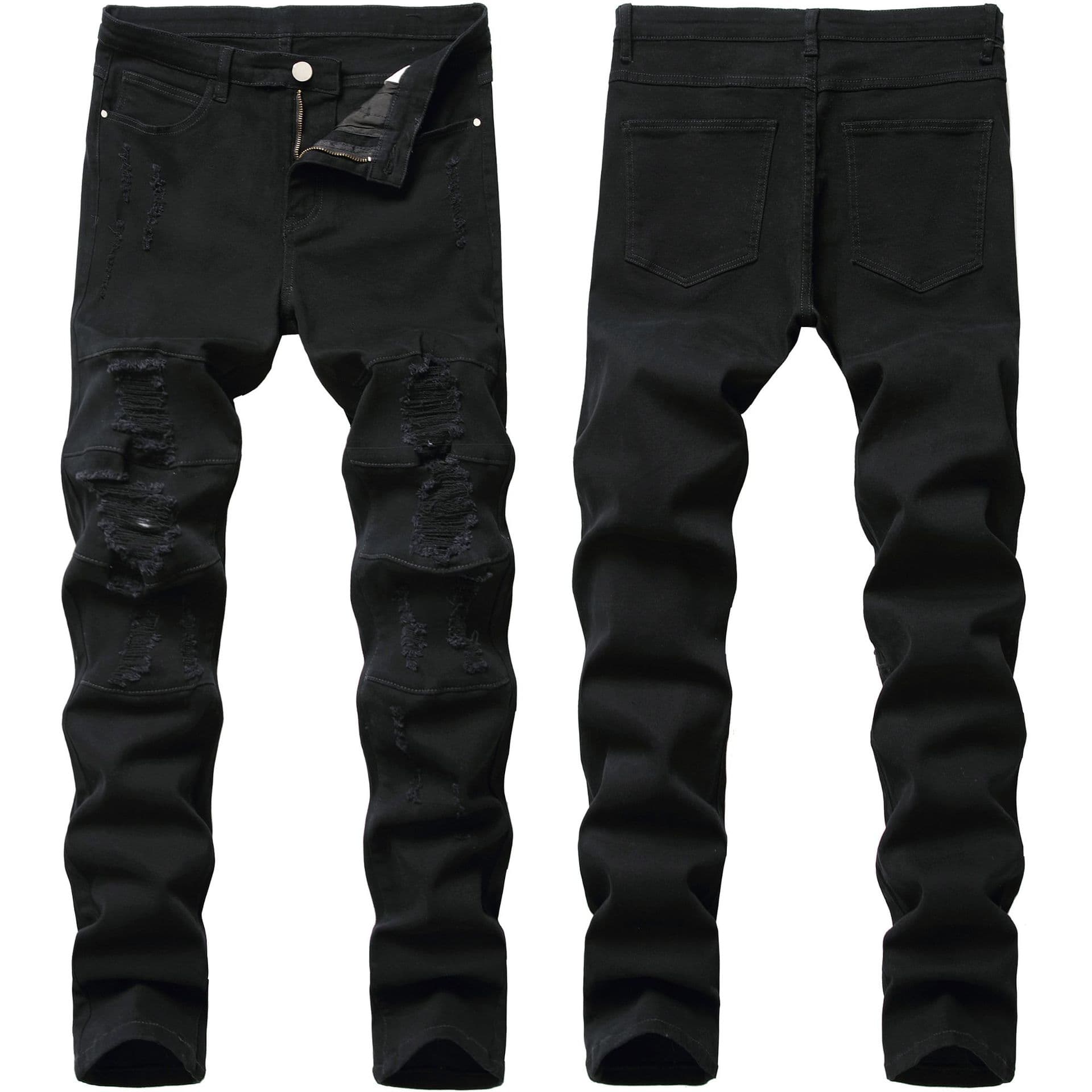 Men's Black Jeans Slim Elastic Slim Fit Men's Pants Trendy Ripped Washed Men's Pants