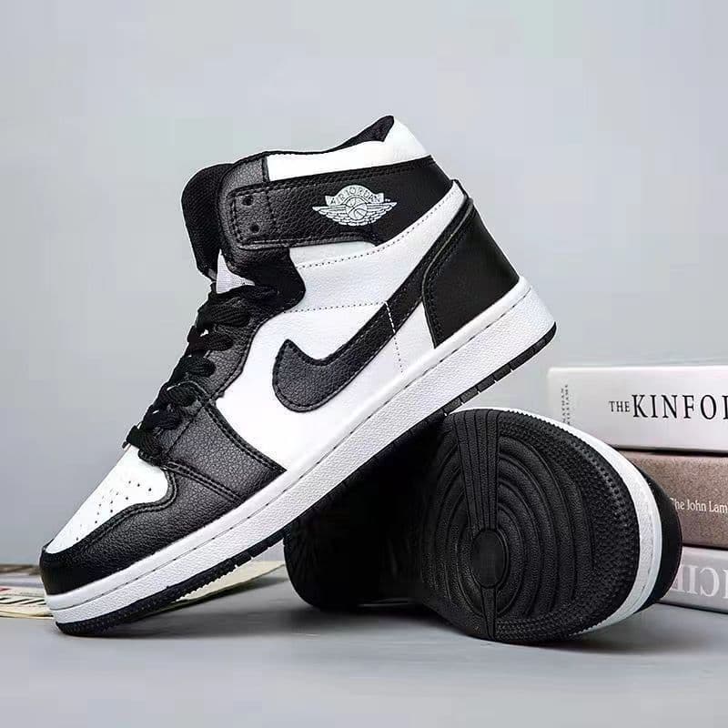 Baskets montantes Qiao 1 pour homme, modèle No.1 Basketball noir et blanc panda, style décontracté pour couple.