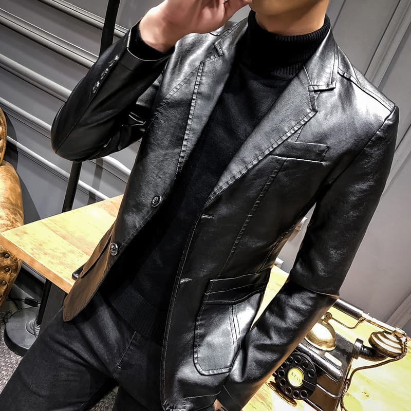 Men's Clothing Leather Suit Autumn New Casual Jacket Style Slim Lapel Leather Suit Leather Jacket Men's