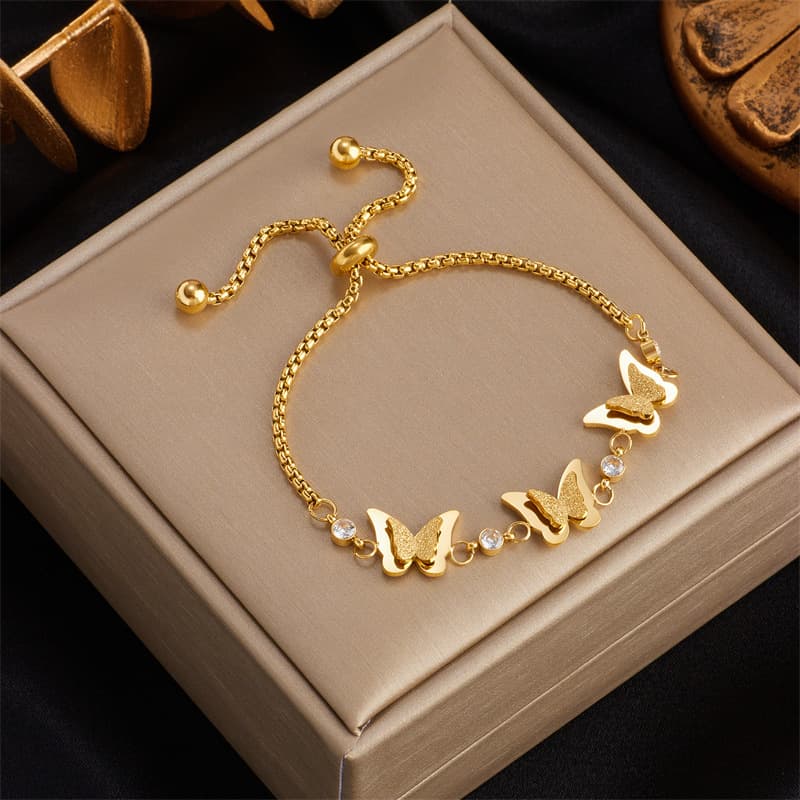 Retro gold titanium steel pull-out three-dimensional butterfly chain accessories bracelet
