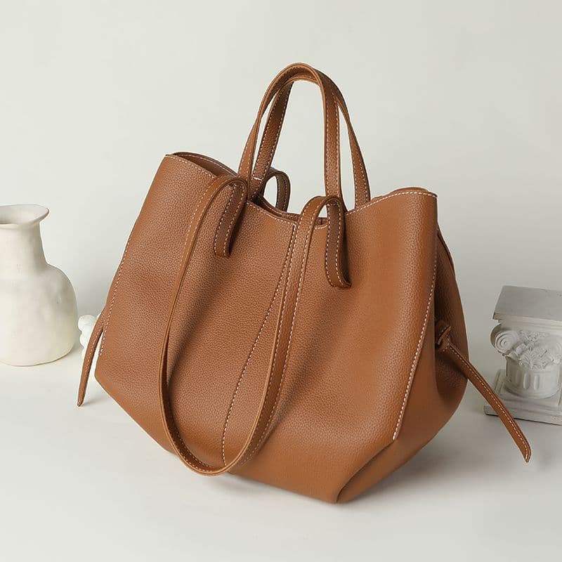 Fashionable Large Capacity Tote Bag Women's Handbag Brown Shoulder Bag French High Aesthetic 2025 New Model Handbag