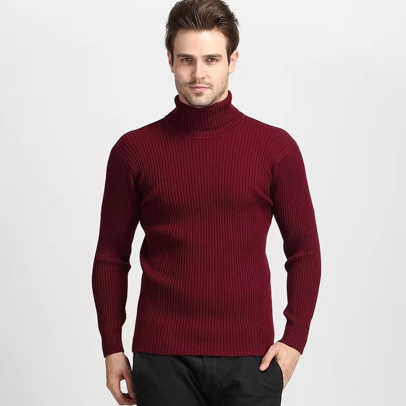 Men's Clothing autumn and winter 2024 men's turtleneck sweater size casual solid color vertical pattern pullover base sweater men'