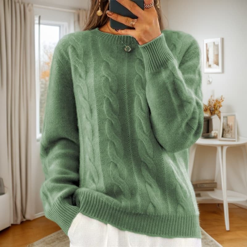 Women's Clothing autumn and winter new casual round neck solid color knitted sweater top retro twist pullover sweater for women