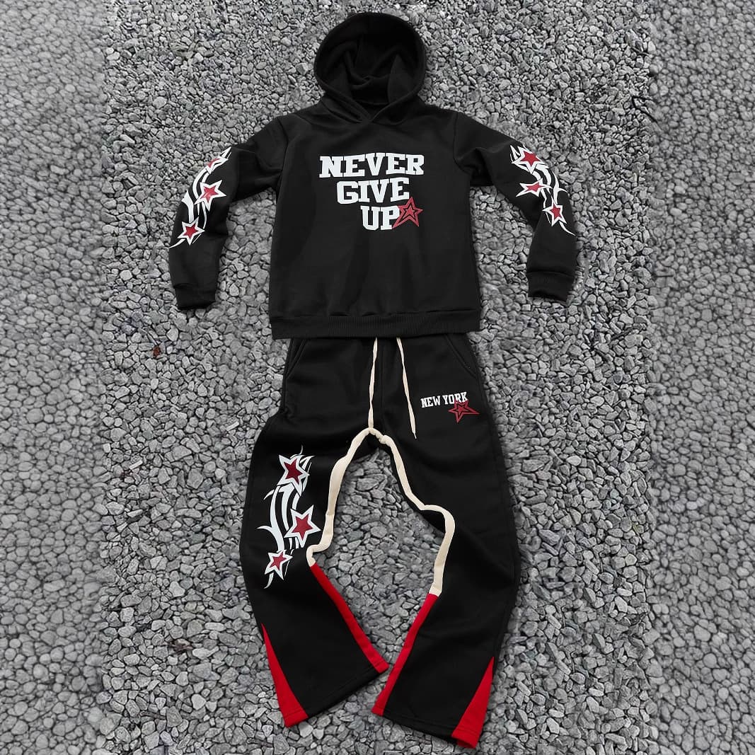 Men's Clothing Spring And Autumn New Men's Letter Hooded Sweatshirt Flared Pants Suit Sports Fashion High Street