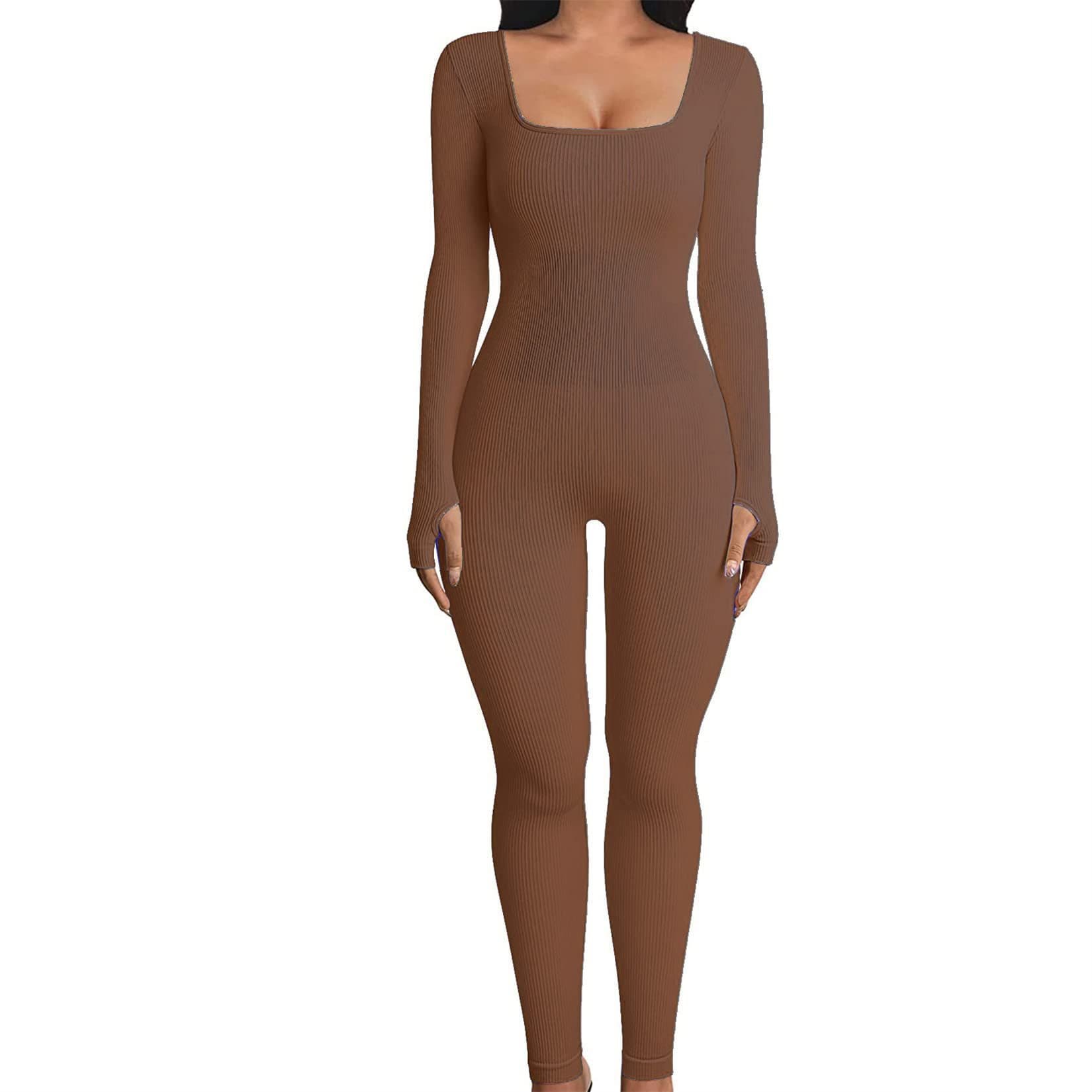 Women's Casual Thread Square Collar Lift Hip Slim Sexy Jumpsuit