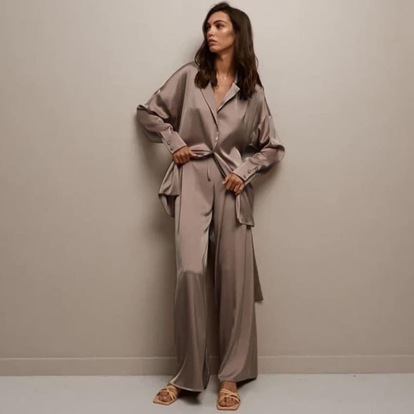 Women's Solid Color Coat Pantsuit