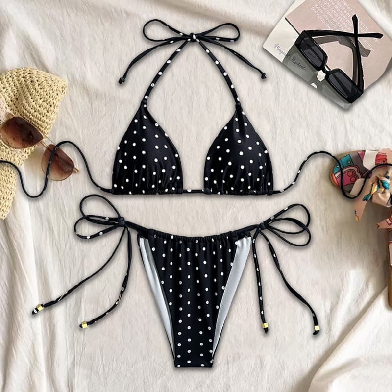 Women's Clothing Sexy Polka Dot Print Bikini New Split Swimsuit Tether Sling Three Point Swimsuit