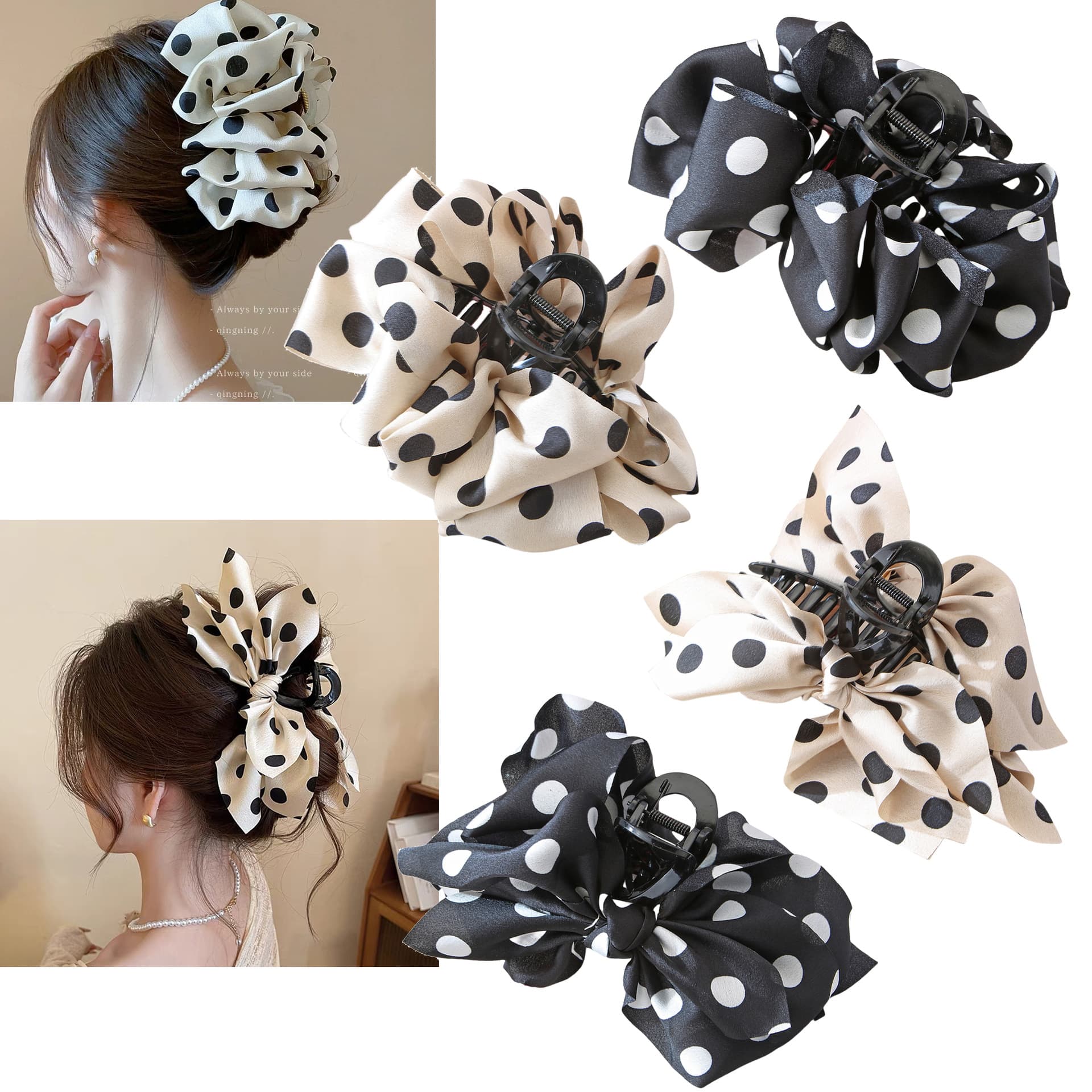 Gentle French Polka Dot Big Bow Clip For Women's Back Of Head 2025 New High End Hairpin Shark Clip Headdress