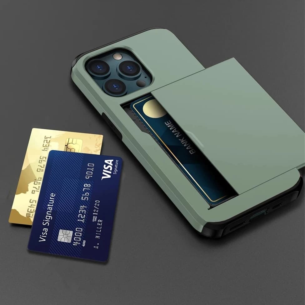 Armor Phone Case For iPhone 15 14 13 11 12 Pro XR X XS Max 14Plus Wallet Slide Credit ID Card Holder Slot Coque