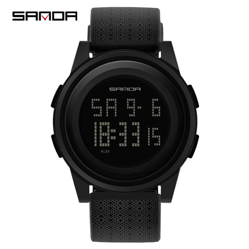 Montre de sport numérique LED pour adolescents et adultes - Boîtier léger en résine, bracelet en PU, étanche à 30 m, éclairage nocturne, mouvement japonais