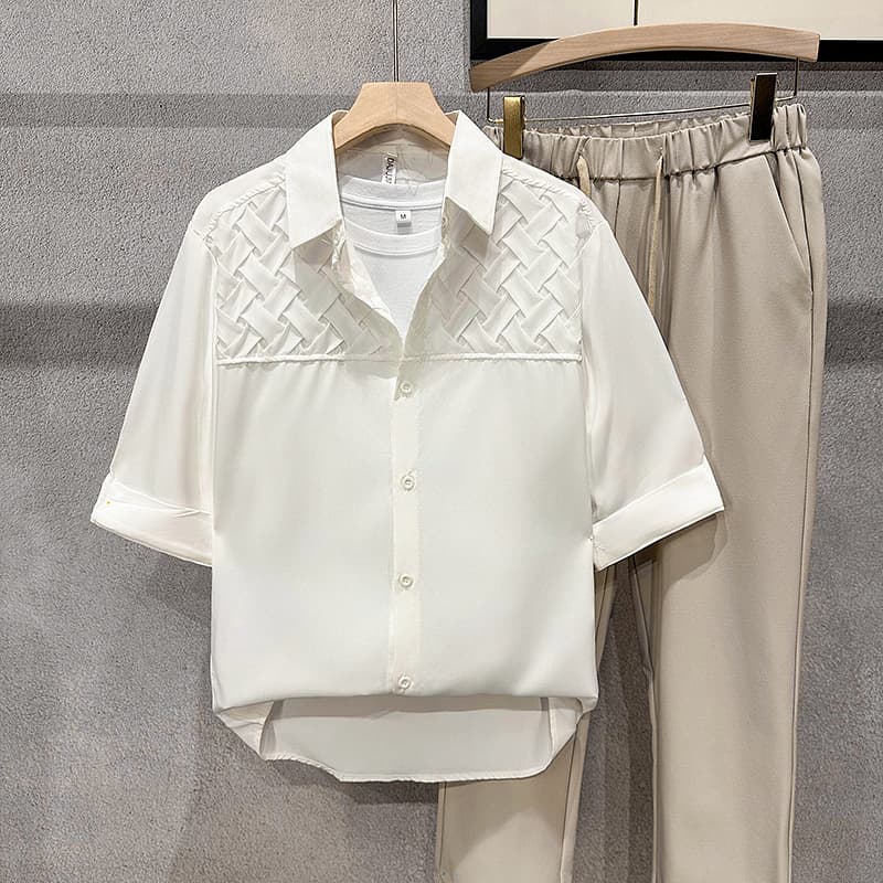 Trendy men, summer standard, youthful, trendy, lazy new Harajuku solid color shirt, fashionable, and versatile with quarter sleeves