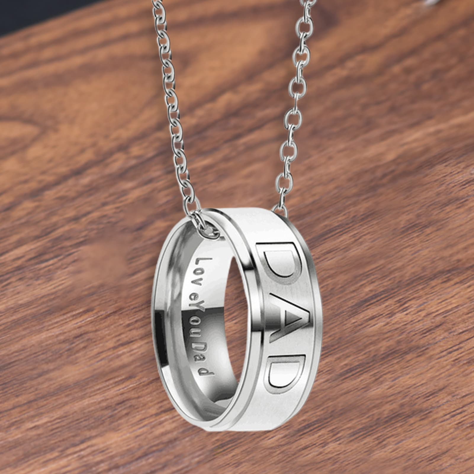 Shuosbai DAD MOM Carved Letters Titanium Steel Ring Necklace Pendant Mother Father Day Gift For Evening Party
