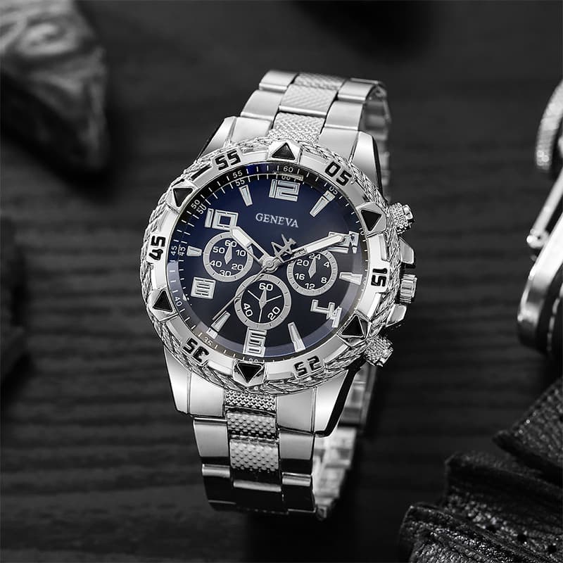 Montre homme haut de gamme, style business, sport, grand cadran, bracelet en acier allié, étanche et lumineuse.