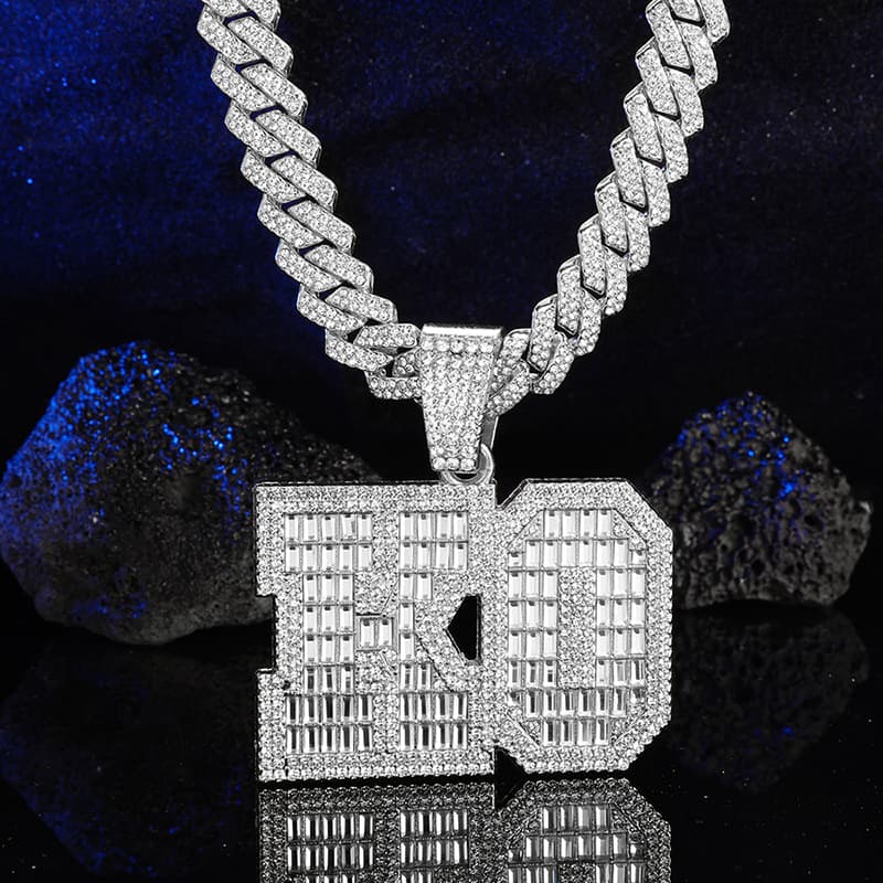 New Hip Hop T Square Diamond Letter Neckl Pendant Light Luxury Exaggerated Alloy Full Diamond KO Letter Hip Hop