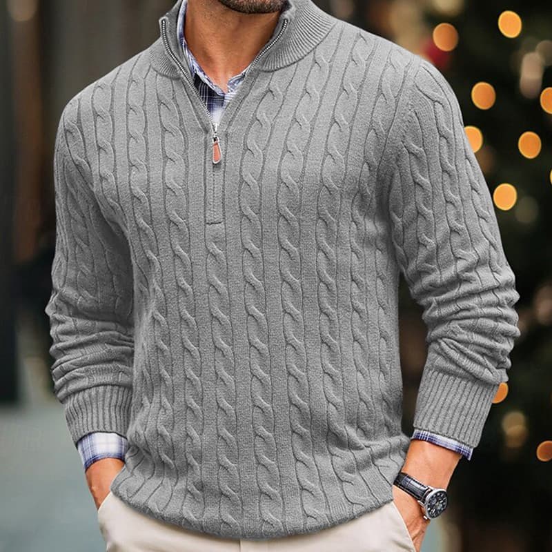 Men's Clothing autumn and winter knitted sweaters for men, slim fit, zippered, half high collar, long sleeved pullover, twisted flower sweater