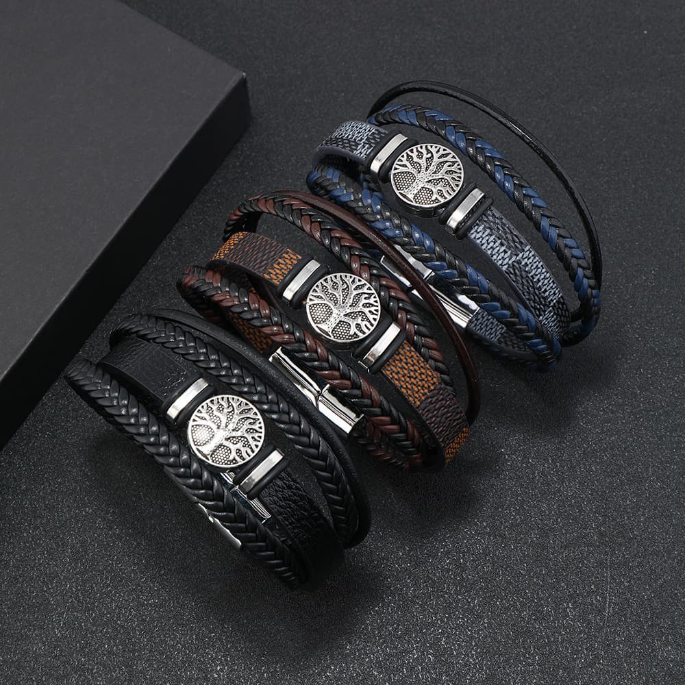 Braided leather bracelet fashion punk style multi layer men's bracelet fashion trend tree of life personality bracelet