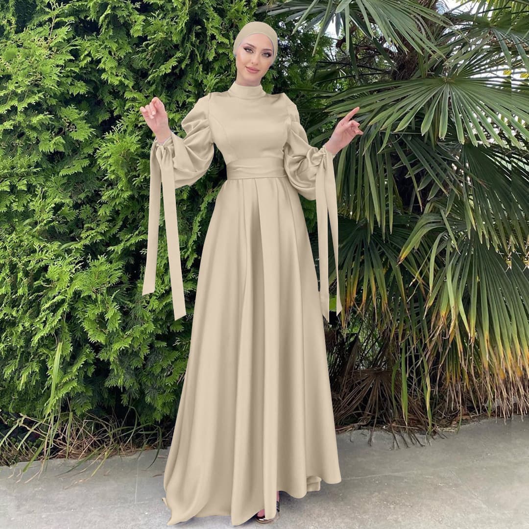 Women's Dress Soft Waist Middle East Robe Dubai Satin High-density Satin Dress