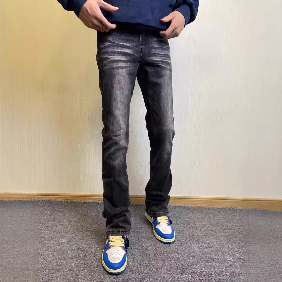 Men's Slim Fit Stretch Denim Jeans - High Street Fashion Straight Leg Pants For Teenagers & Young Adults (Black, Lightning Texture)