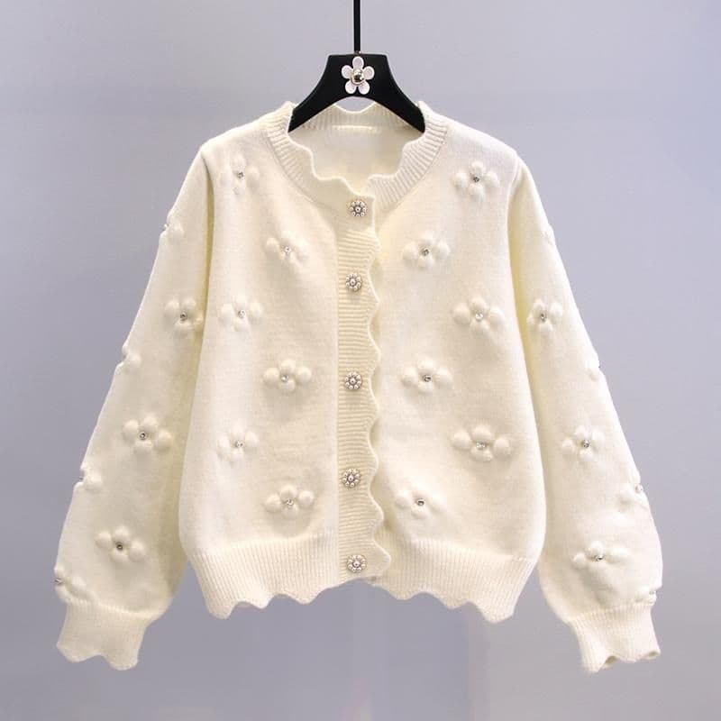Women's Clothing 2024 Autumn New Beaded College Style Fashionable Age Reducing Knitted Cardigan Small Wer Sweater Jacket