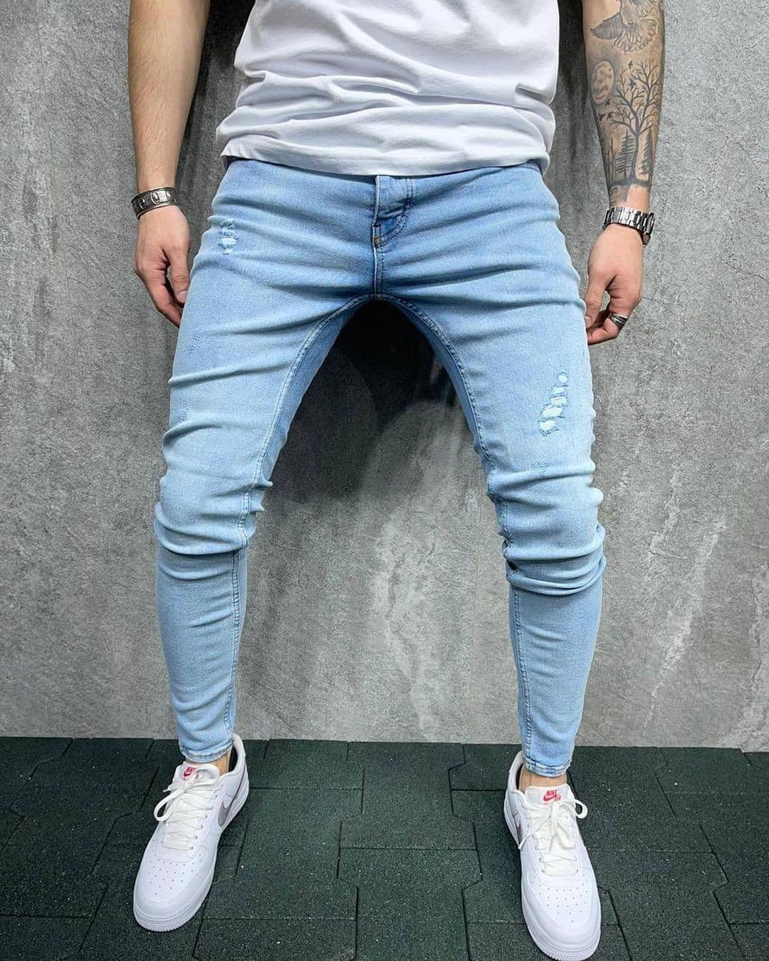 2021 Foreign Trade European And American New Casual Ripped Slim Fit Skinny Men's Jeans Wholesale