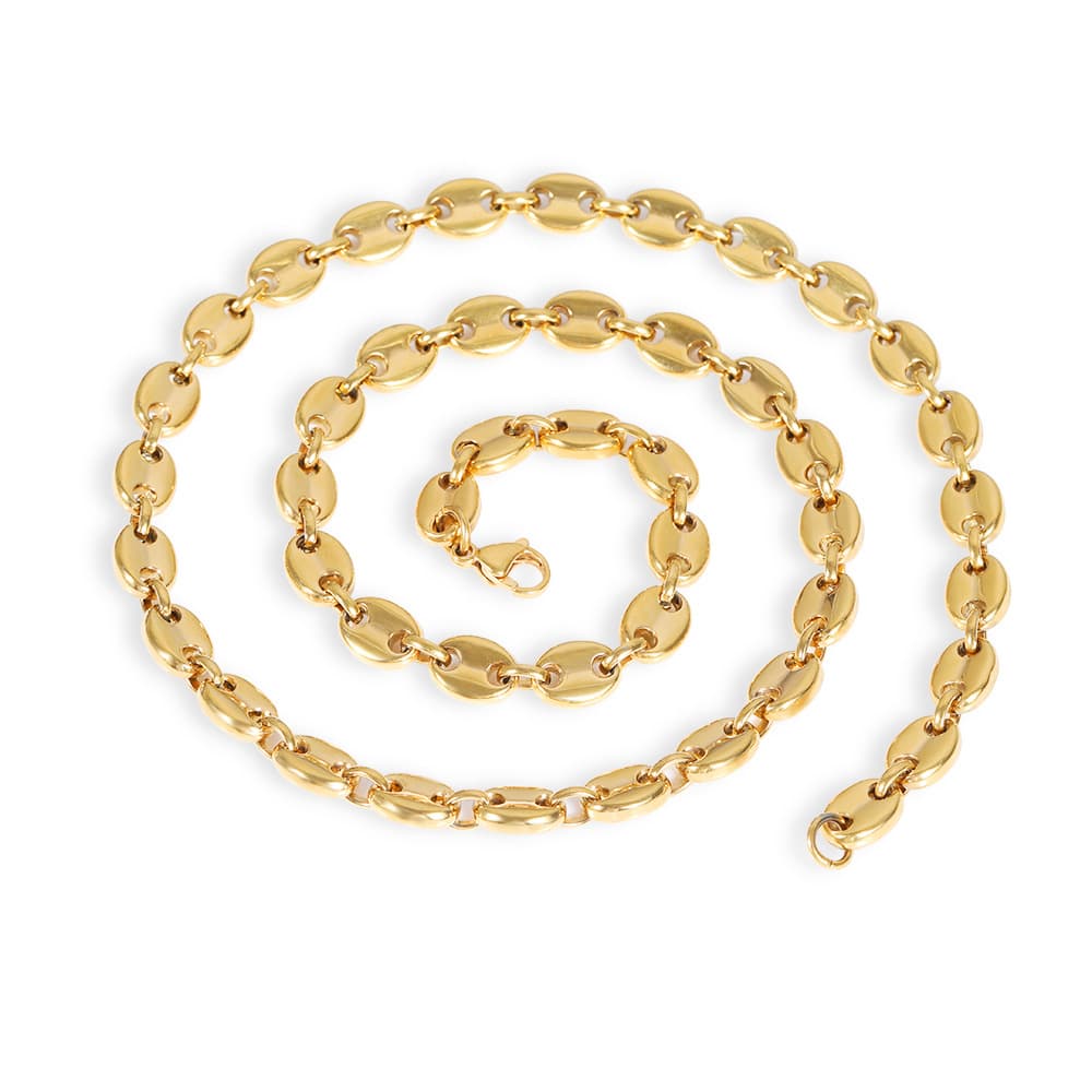 Chain Necklaces Hip Hop 8mm coffee bean necklace Lobster buckle Stainless steel pig nose chain men's accessories