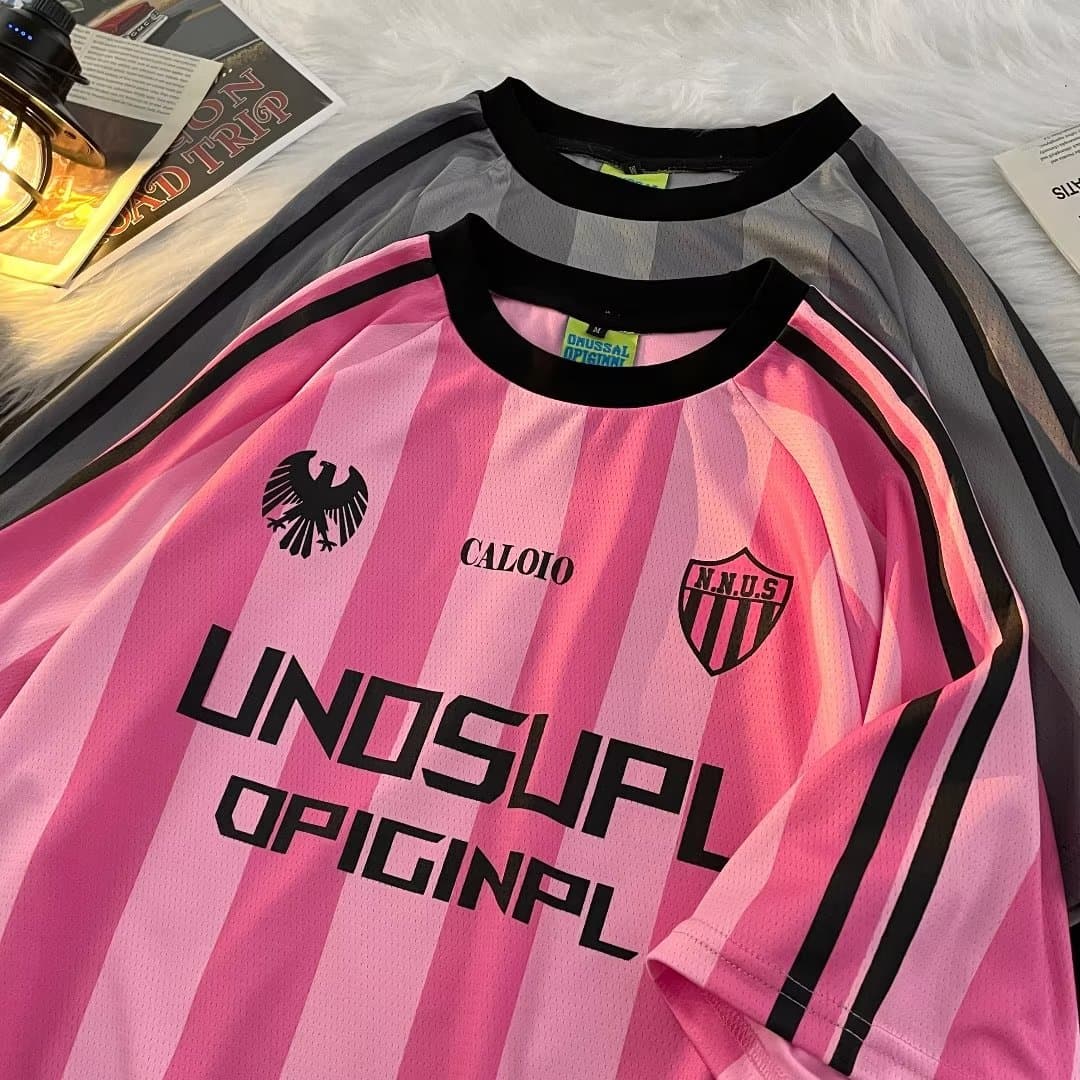 Men's Clothing Men's And Women's Short Sleeved T Shirts Striped Mesh Jersey Loose Quick Drying Tops