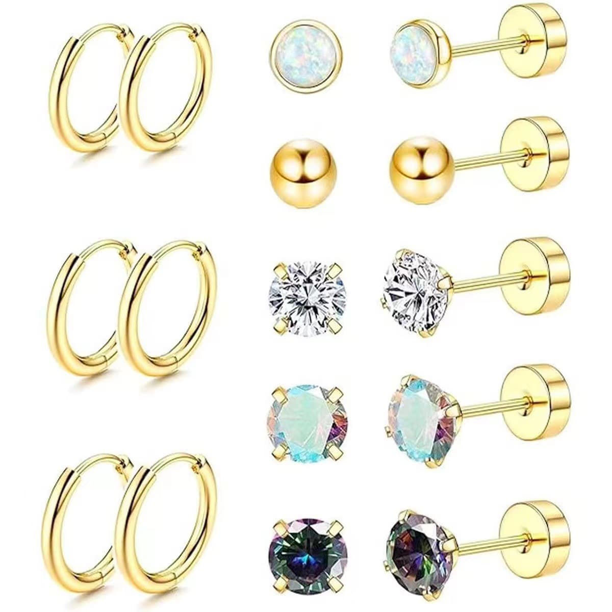 Stainless Steel Round Zircon Earring Set Fashion Jewelry