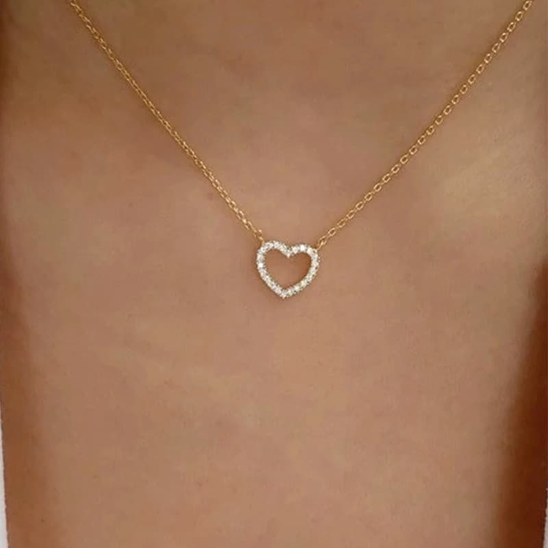 New Full Diamond Heart Clavicle Chain Creative Retro Simple Full Diamond Ring Butterfly Pendant Necklace for Women