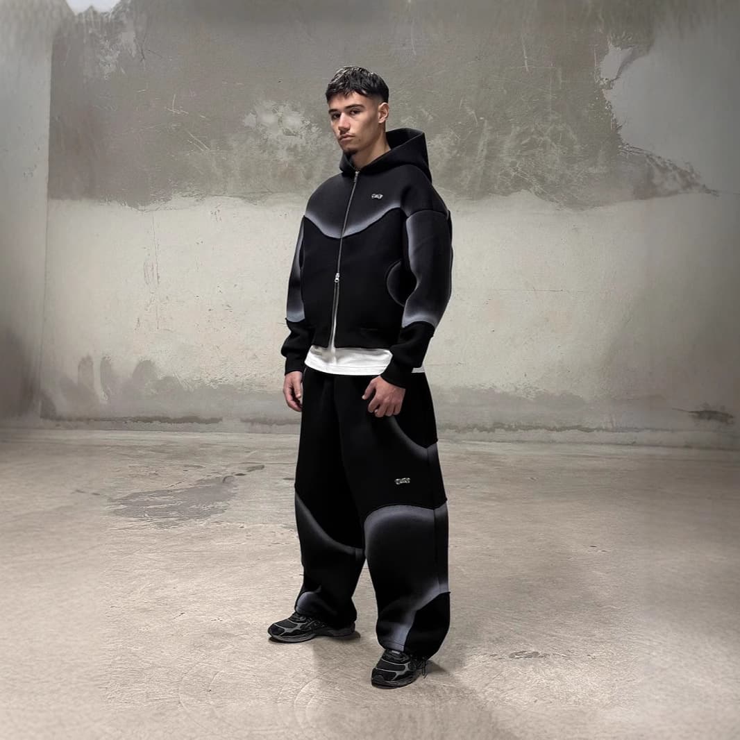 Men's Streetwear Distressed Hooded Sweatshirt - Deconstructed Patchwork Embroidery Oversized Zip-Up Jacket - Grunge Spray Paint Urban Style