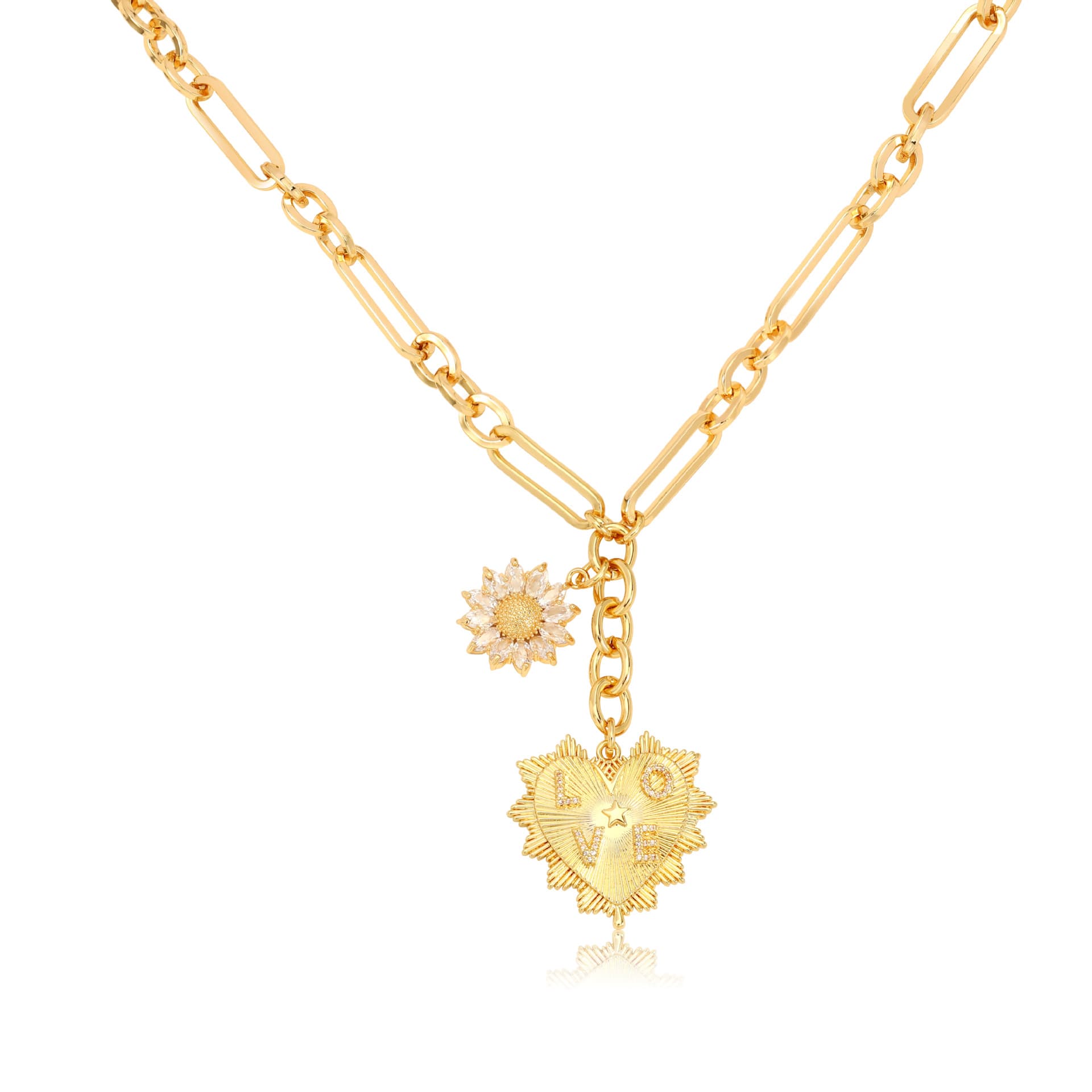 Zircon inlaid copper plated heart necklace niche design ins hip hop cold style net celebrity clavicle necklace female