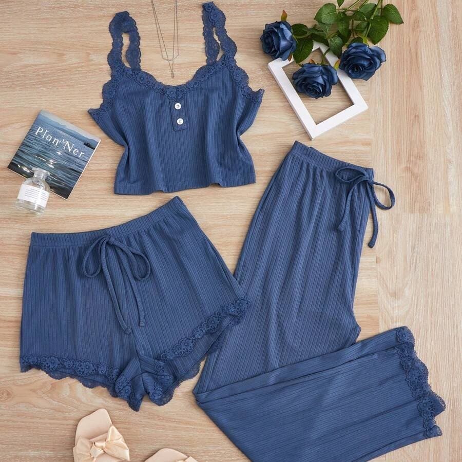 Women's Sleepwears Lace Lace Sexy Slim Fitting Camisole Vest Trousers Three Piece Suit Outer Wear Home Clothes