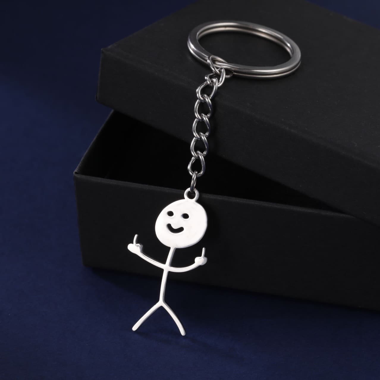 personality cute versatile simple smiley graffiti man glossy pendant stainless steel keychain