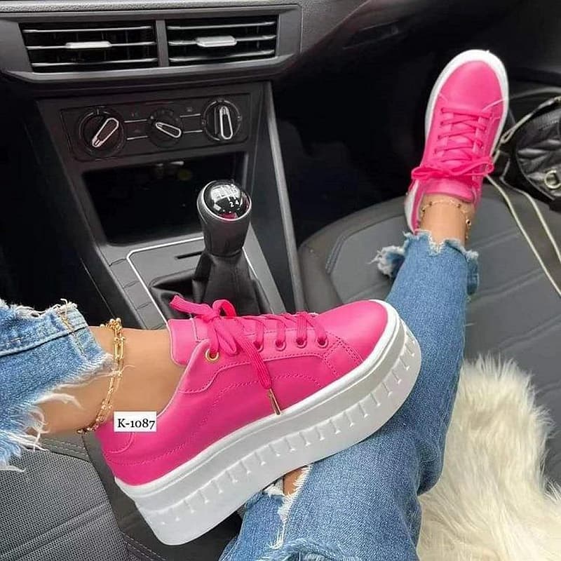 SHLIANG Women Casual Shoes Ladies Fashion Ribbon Casual Vulcanized Shoes Lace Up Thick Sole Sneakers Women's Sports Shoes Plus Size 35-43 SB034