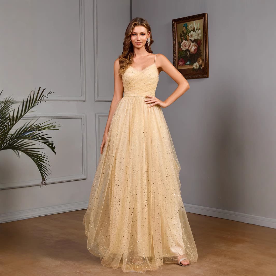 Women's Clothing Suspenders Sleeveless Dress Long Dress V Neck Slim Sequin Dress