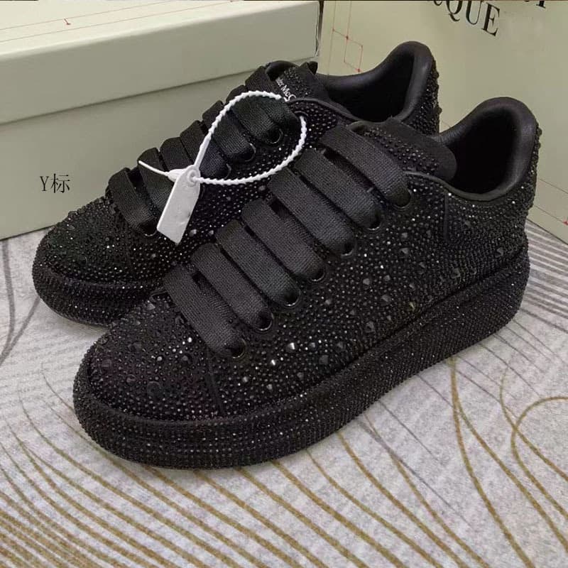 Baskets blanches unisexes Whaleup MM entièrement ornées de strass noirs, style célébrité, rehaussantes, à semelle épaisse, importées
