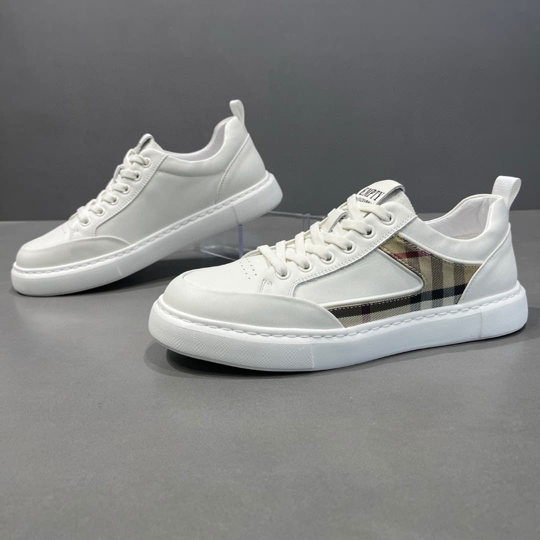 Spring New Leather Fabric Splicing Trendy Fashion Low Top Board Men's Casual White Shoes