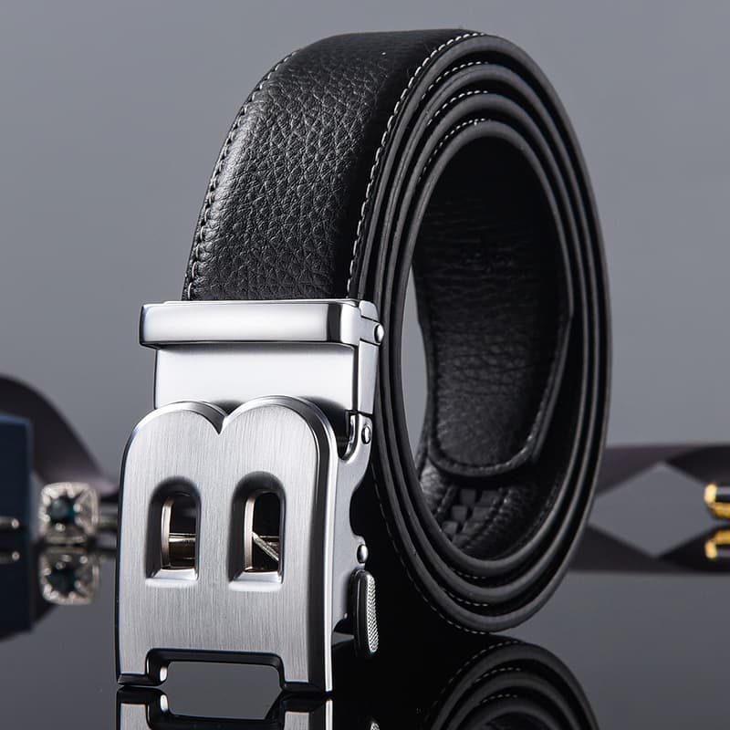 VOOTHOST Men's Belt Business Casual B Automatic Buckle Leather Two-layer Cowhide All-match Suit Belt for Men F0128