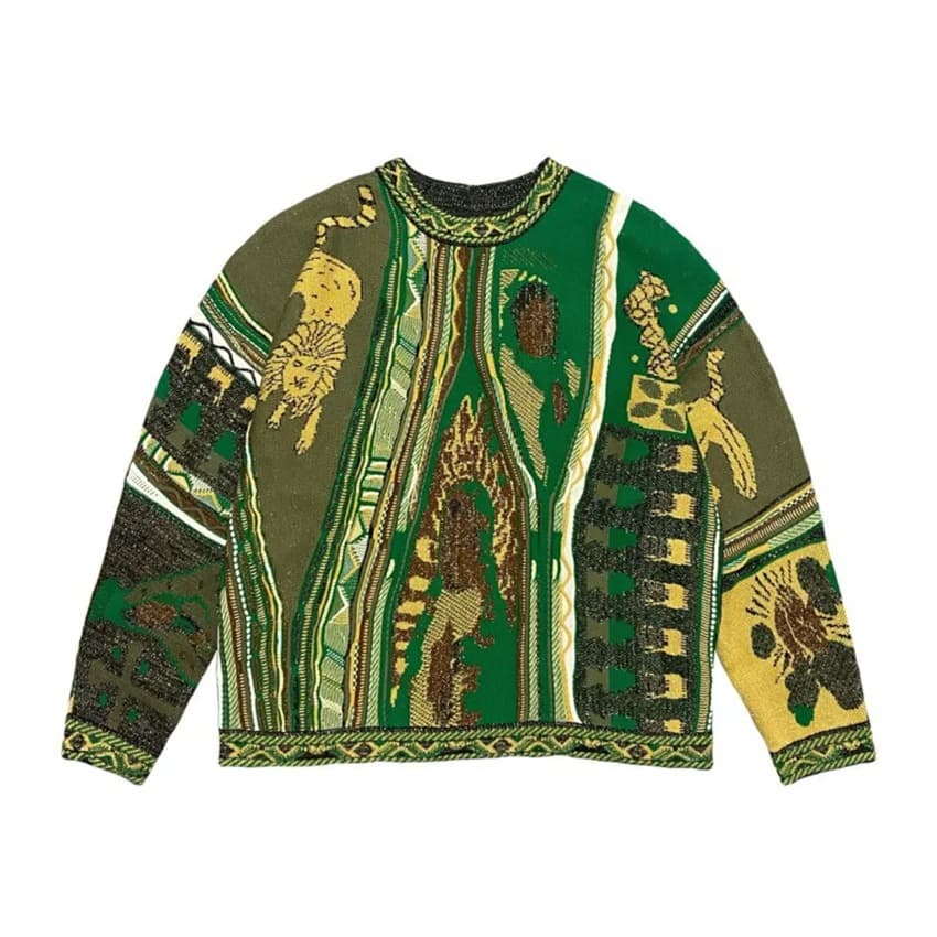 Loom Autumn Winte New Reto Fashion National Tend Casual Thick Knit 3D Digital Pint Men's Cew Neck Sweatshit