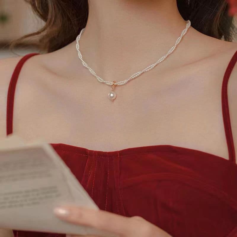 French court pearl necklace Women's Light luxury all-match elegant high-grade niche design sense clavicle chain jewelry wholesale