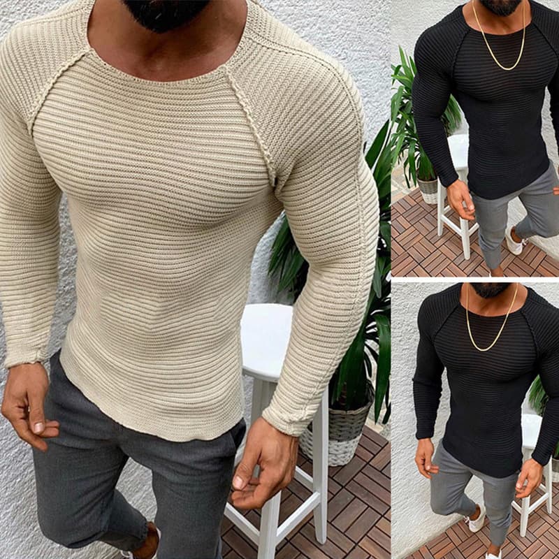Men's slim-fit long-sleeved crew neck sweater sweater men