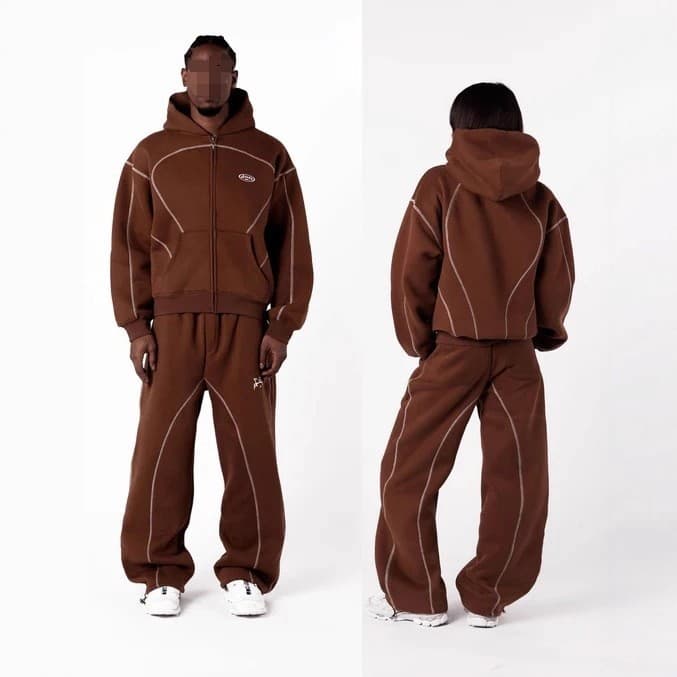 Ensemble de survêtement 2 pièces pour homme, sweat à capuche zippé à rayures réfléchissantes et pantalon de jogging, tenue streetwear décontr
