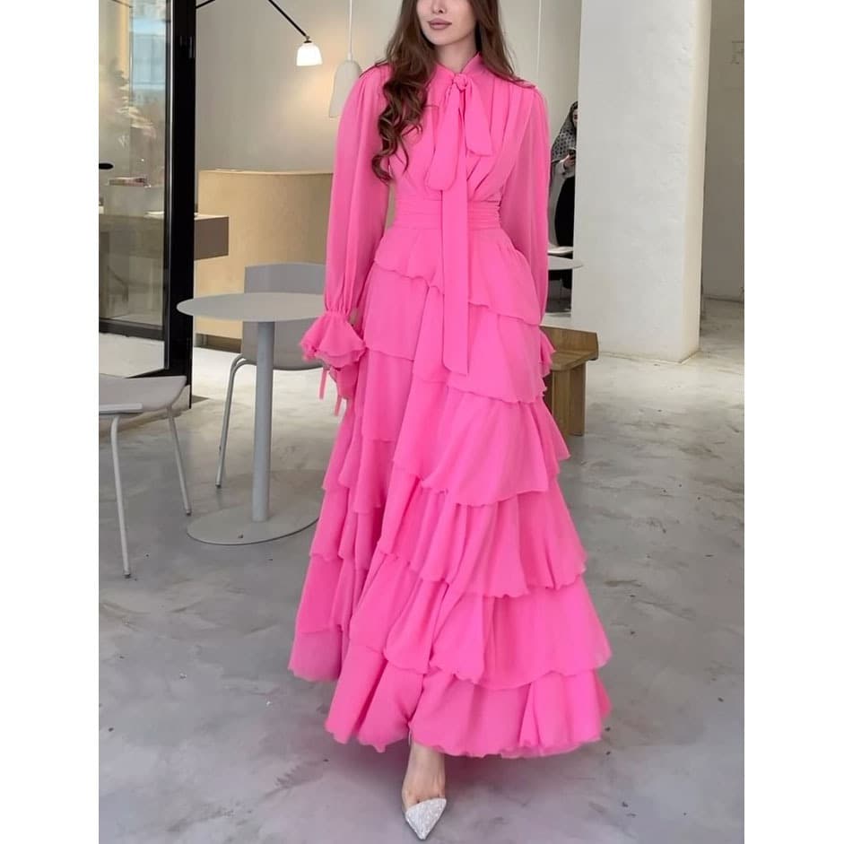 Women's Clothing sexy new solid color chiffon long sleeved dress