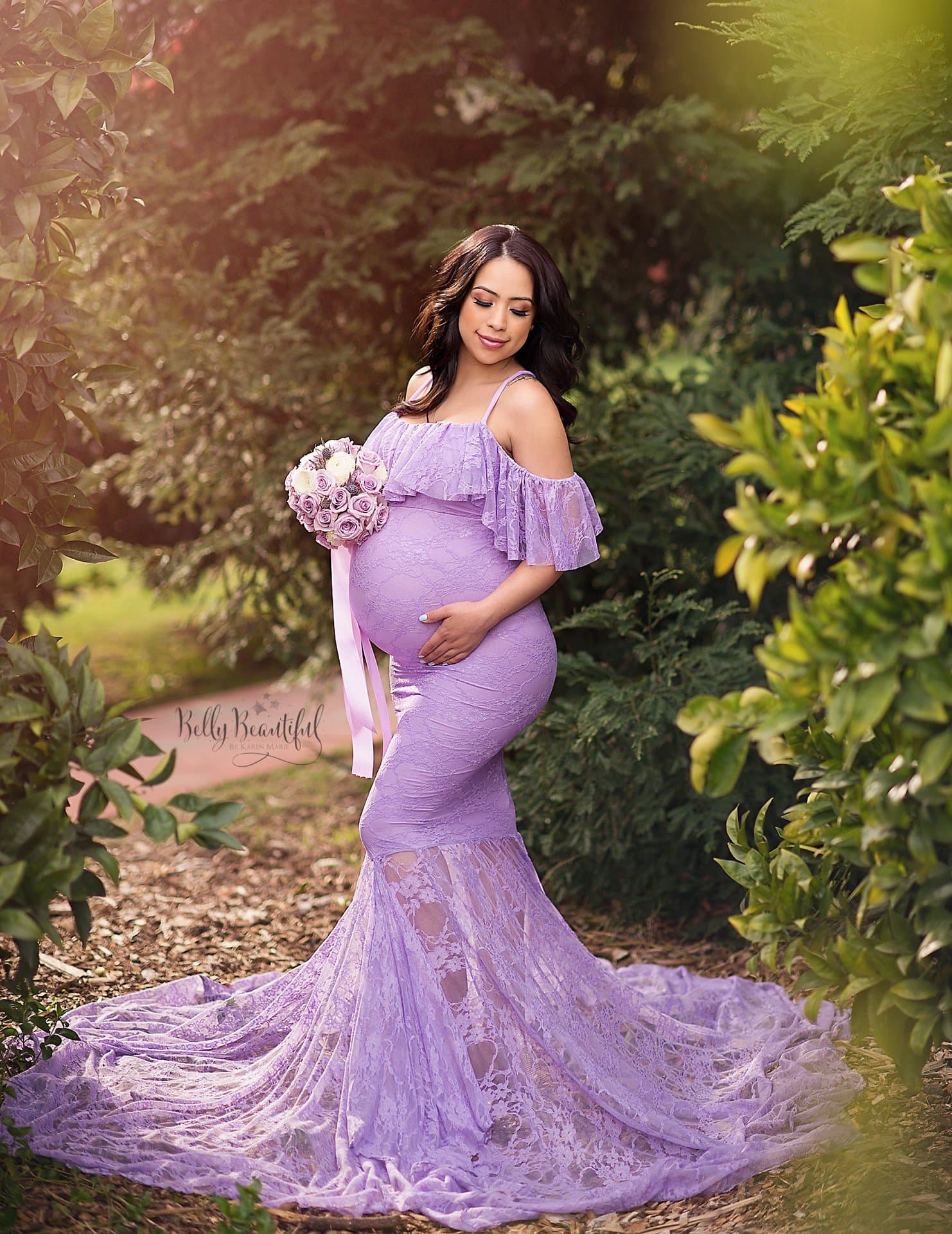 Women'S lace maternity tail short-sleeved dress photography flying sleeve dress